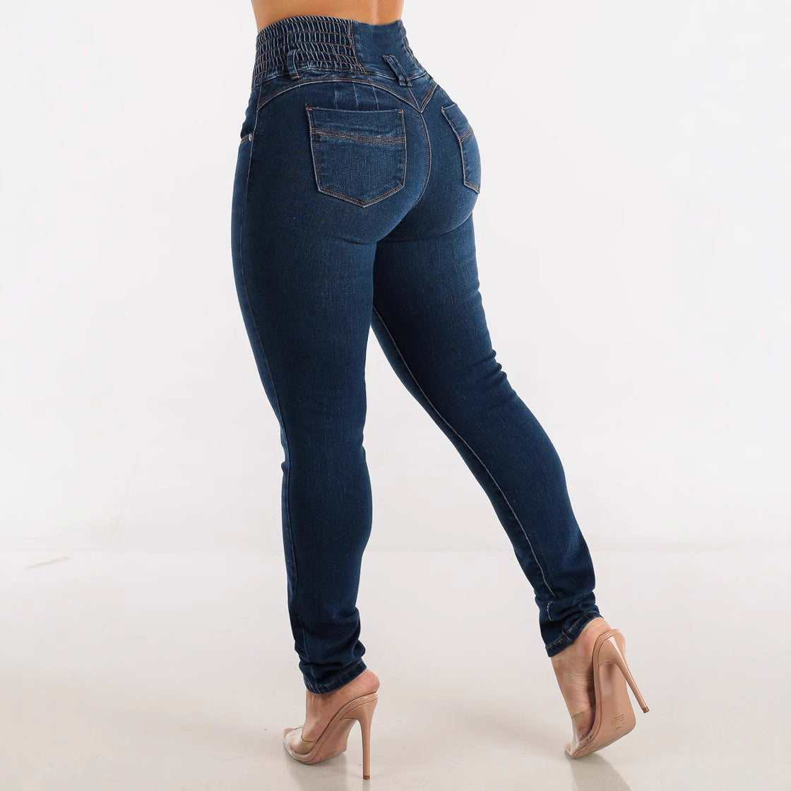 Damen Slim Fit Jeanshose mit elastischem Bund und Knopfverschluss Stalluxe