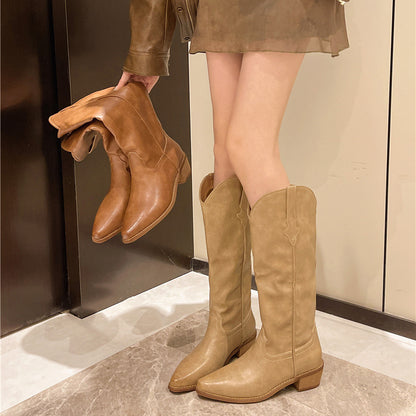 Damen elegante Cowboy-Stiefel mit modischem Schnitt und robustem Blockabsatz Stalluxe