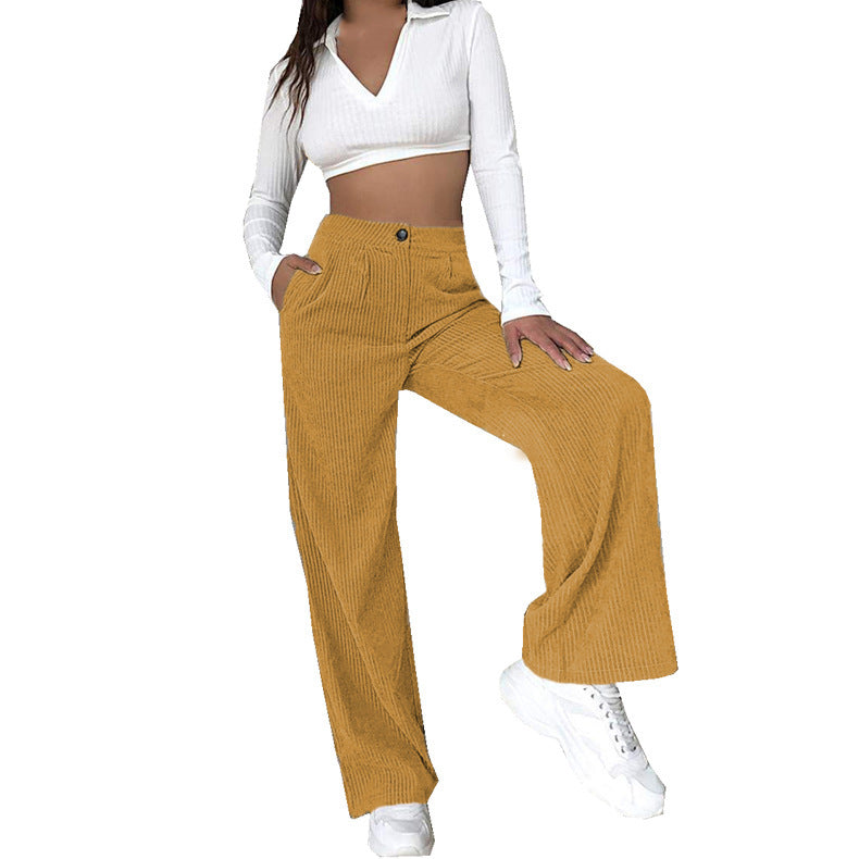 Damen Weite Cordhose mit hohem Bund und seitlichen Taschen Stalluxe