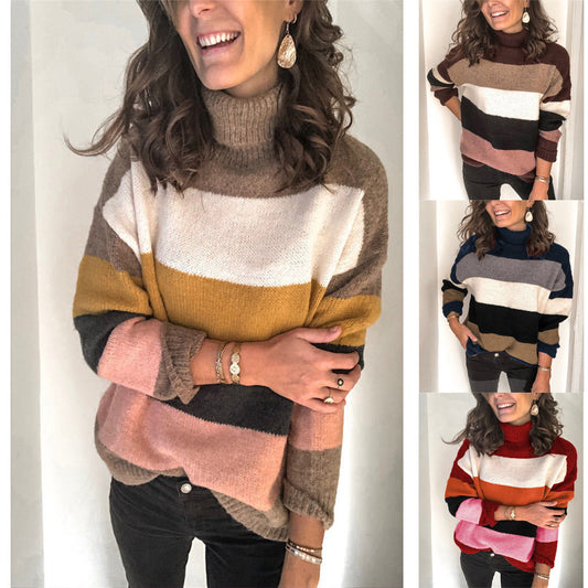 Damen modischer Strickpullover mit lässigem Rollkragen und farbiger Blockgestaltung Stalluxe