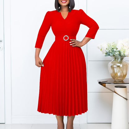 Damen Plissiertes Abendkleid mit detailgetreuem Gürtel Stalluxe