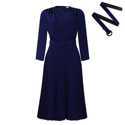 Damen Plisseekleid mit elegantem V-Ausschnitt und Gürtel Stalluxe