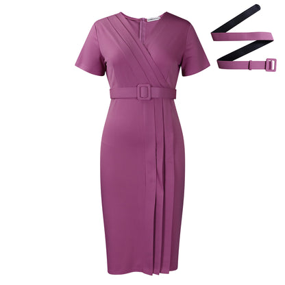 Damen Midi-Kleid mit schickem Wickelverschluss und dekorativem Gürtel Stalluxe