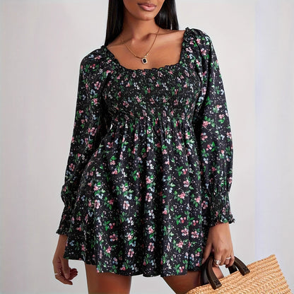 Damen Blumenkleid mit Smock-Details und schwingendem Saum Stalluxe
