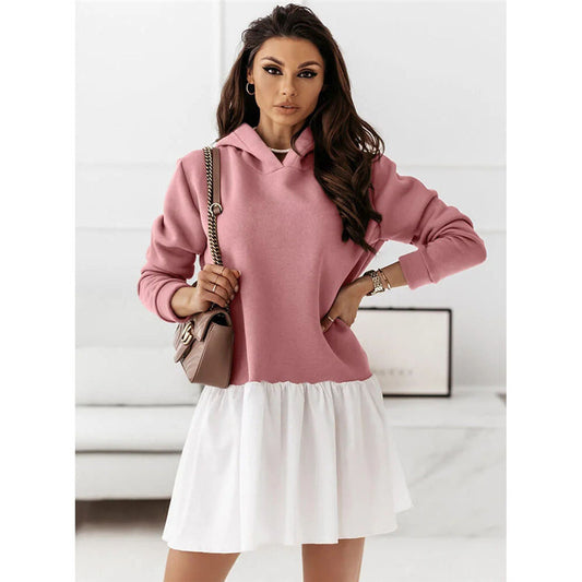 Damen lässiges Sweatkleid mit Kapuze Stalluxe Rosa