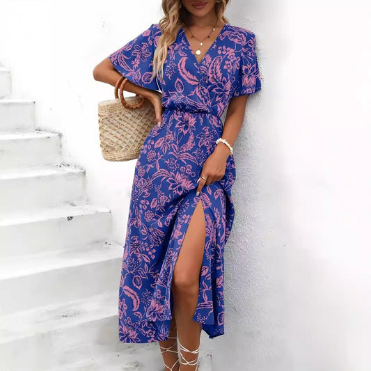 Damen Maxikleid mit verspieltem Floralprint und leichtem V-Ausschnitt Stalluxe