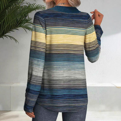 Damen elegantes Langarmshirt mit modernem Streifenmuster und Knopfdetails Stalluxe