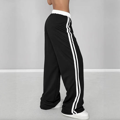 Damen Sportliche weit geschnittene Freizeithose mit elastischem Bund und seitlichen Streifen Stalluxe