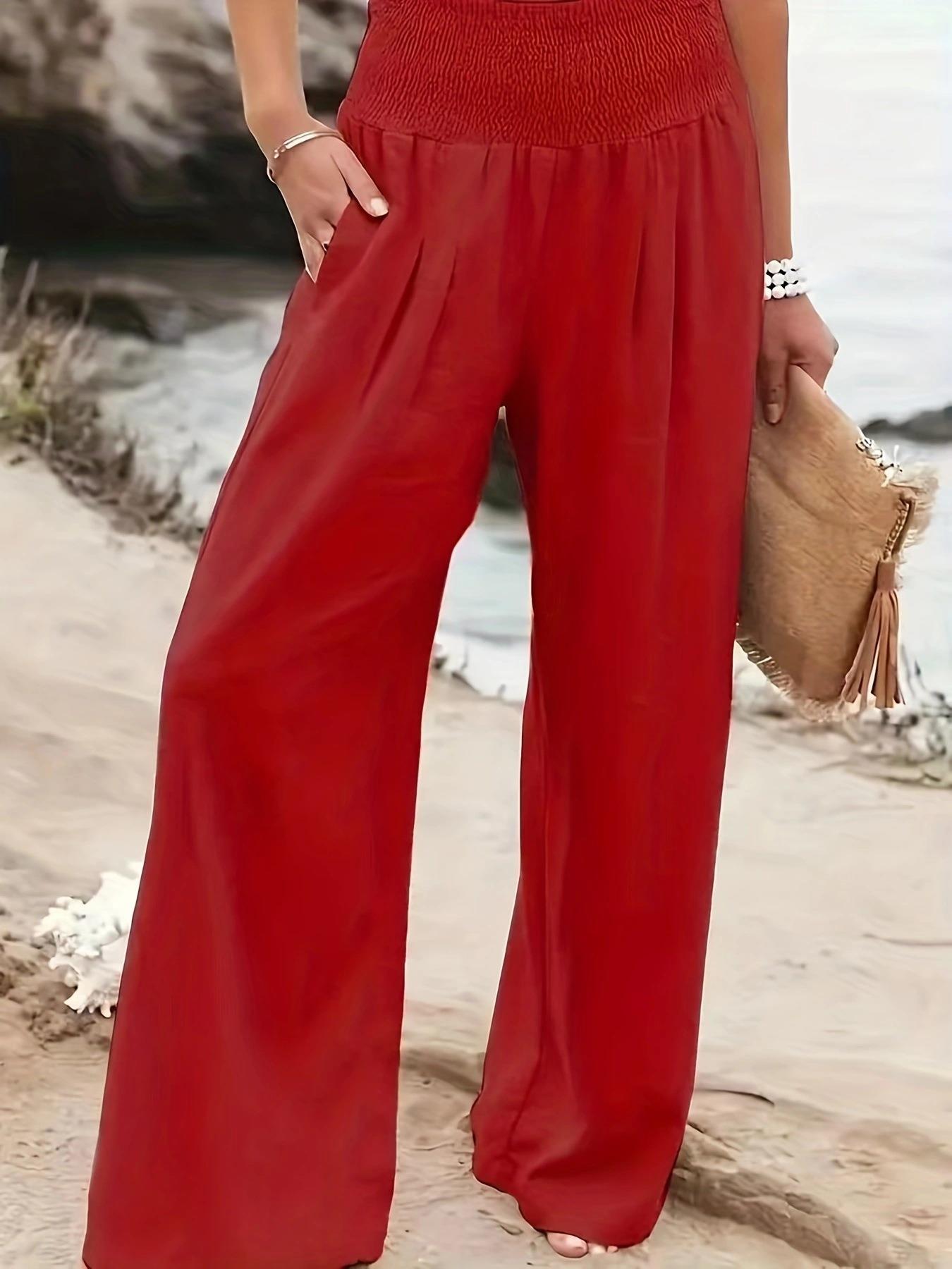 Damen weite Sommerhose mit elastischem Taillenbund und bequemen Taschen Stalluxe