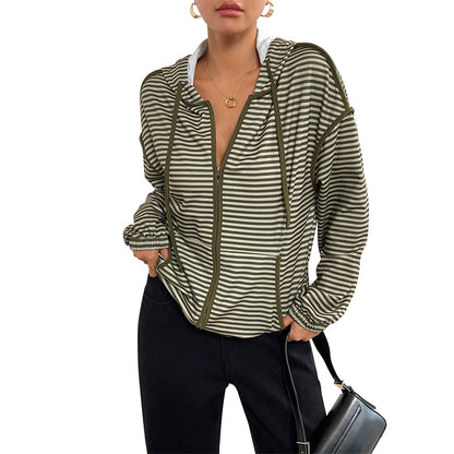 Damen lässige Jacke mit Reißverschluss und Streifenmuster Stalluxe