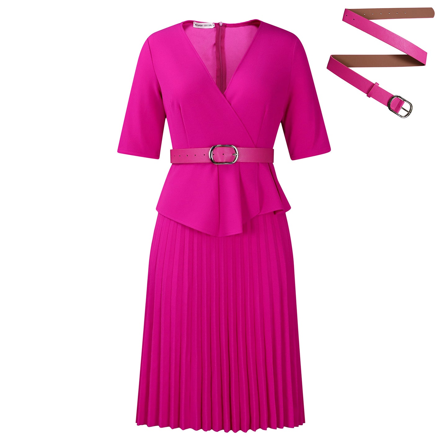 Damen Plissiertes Wickelkleid mit eleganter Taillierung und Gürtel Stalluxe