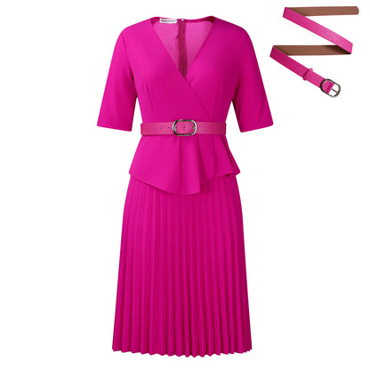 Damen Plissiertes Wickelkleid mit eleganter Taillierung und Gürtel Stalluxe