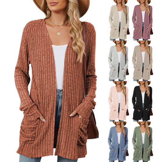 Damen lässige Strickjacke mit Rippstruktur und praktischen Taschen Stalluxe