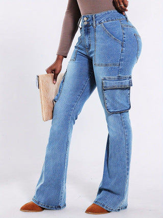 Damen Flared Cargo-Jeans mit praktischen Seitentaschen und hohem Bund Stalluxe