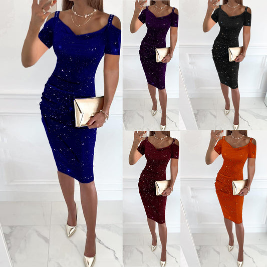Damen figurbetontes Wickelkleid mit glitzernden Akzenten Stalluxe