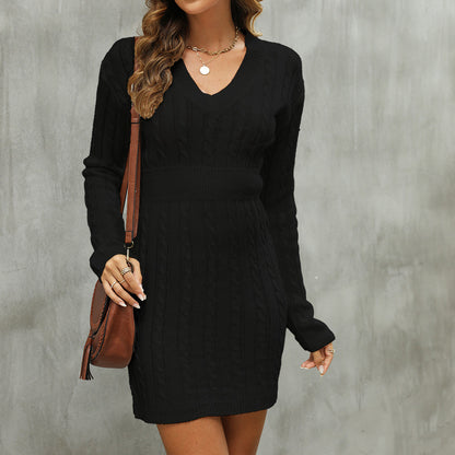 Damen Strickkleid mit V-Ausschnitt und figurbetontem Schnitt Stalluxe