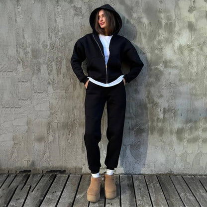 Damen sportlicher Fleece-Jumpsuit mit hohem Kragen und durchgehendem Reißverschluss Stalluxe