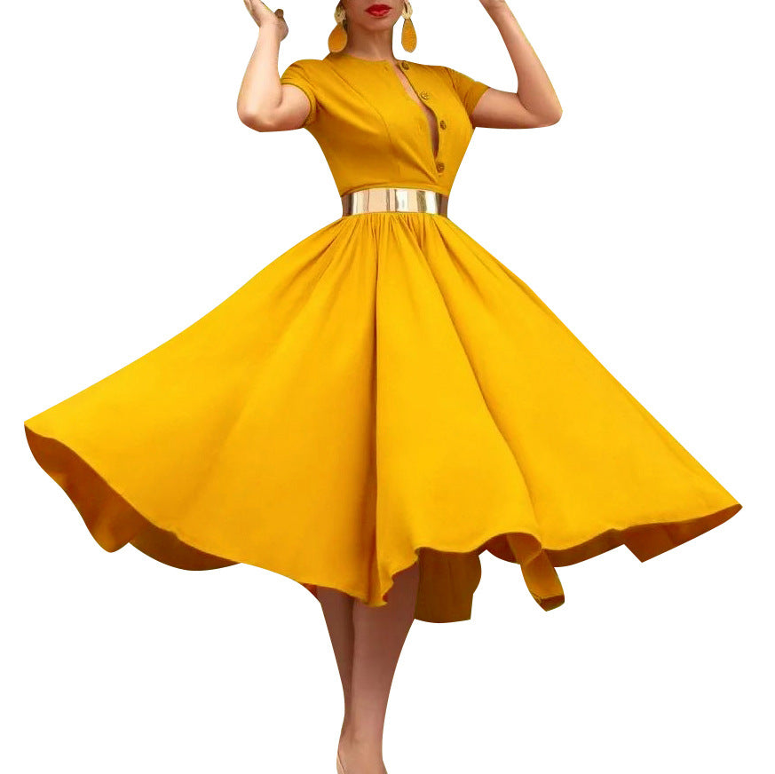 Damen Elegantes Maxikleid mit Knopfleiste und glamourösem Gürtel Stalluxe