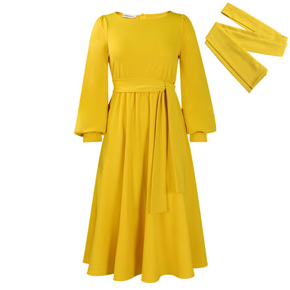 Damen Midikleid mit elegantem Taillengürtel und schwingenden Ärmeln Stalluxe