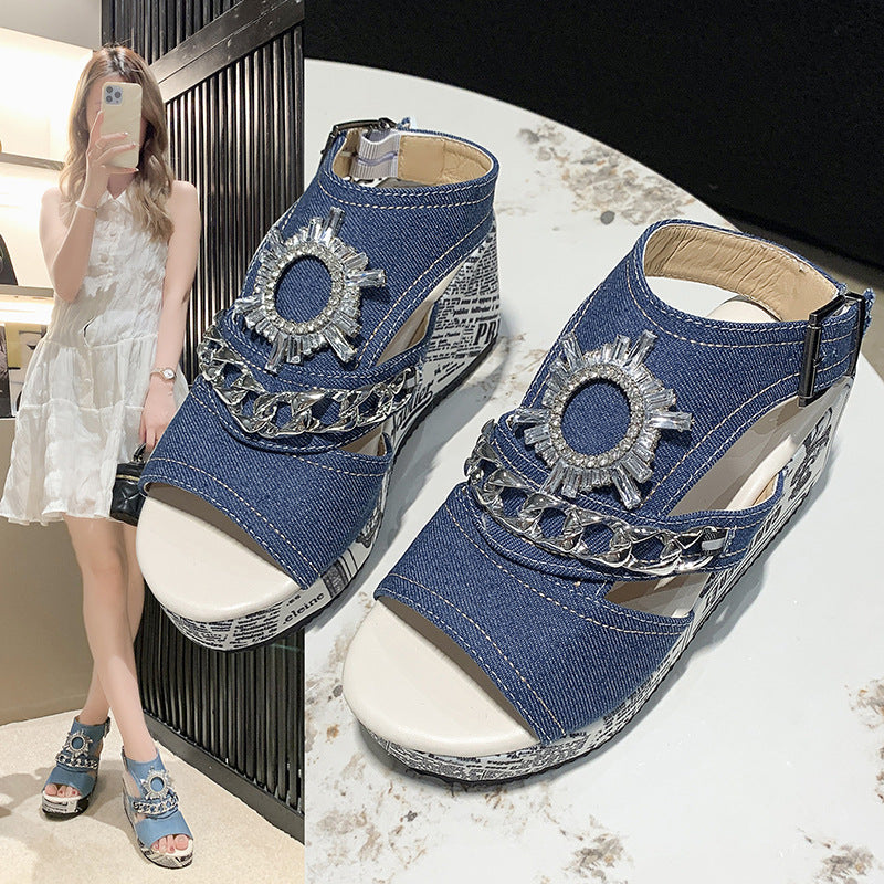 Damen Wedge-Sandalen mit modischem Schmuckdetail Stalluxe