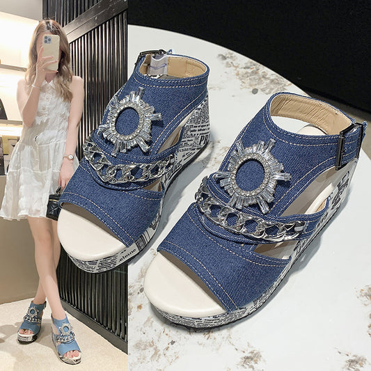 Damen Wedge-Sandalen mit modischem Schmuckdetail Stalluxe