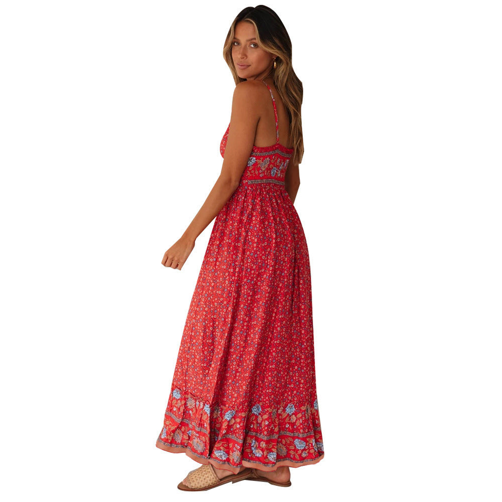 Damen Maxikleid mit floralen Mustern und verstellbaren Spaghettiträgern Stalluxe