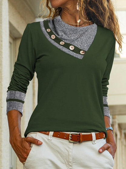Damen modisches Longsleeve-T-Shirt mit Kragen und Knöpfen Stalluxe
