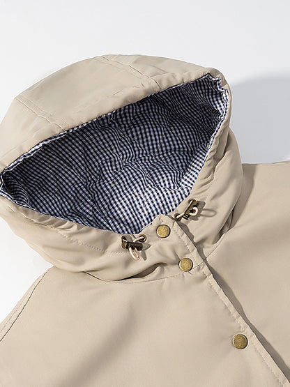 Damen stylische Übergangsjacke mit Kapuze und Druckknopfverschluss Stalluxe