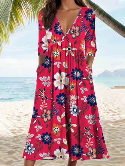 Damen Midikleid mit floralem Design und praktischen Taschen Stalluxe