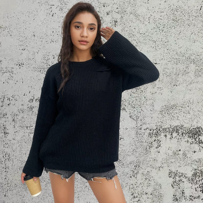 Damen Grob gestrickter Pullover mit lässigem Schnitt und praktischer Tasche Stalluxe