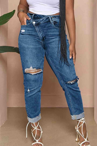 Damen lässige Mom-Jeans mit trendigen Rissen Stalluxe
