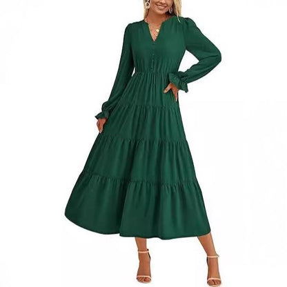 Damen Langärmliges Maxi-Kleid mit Volants Stalluxe