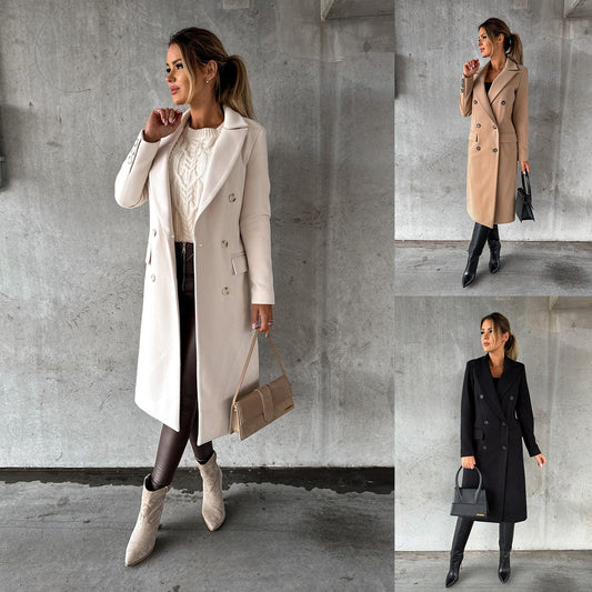 Damen Eleganter Mantel mit doppelter Knopfleiste Stalluxe
