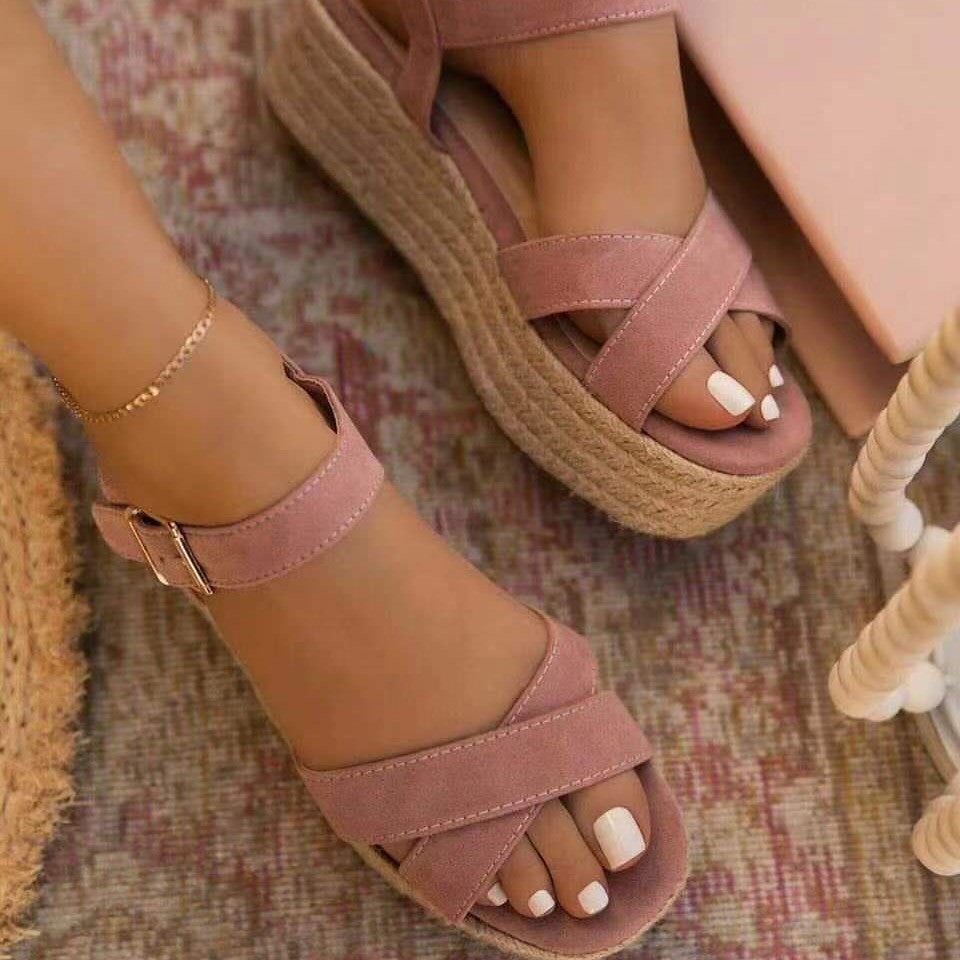 Damen Wedge-Sandaletten mit komfortablem Fußbett und elastischen Riemen Stalluxe