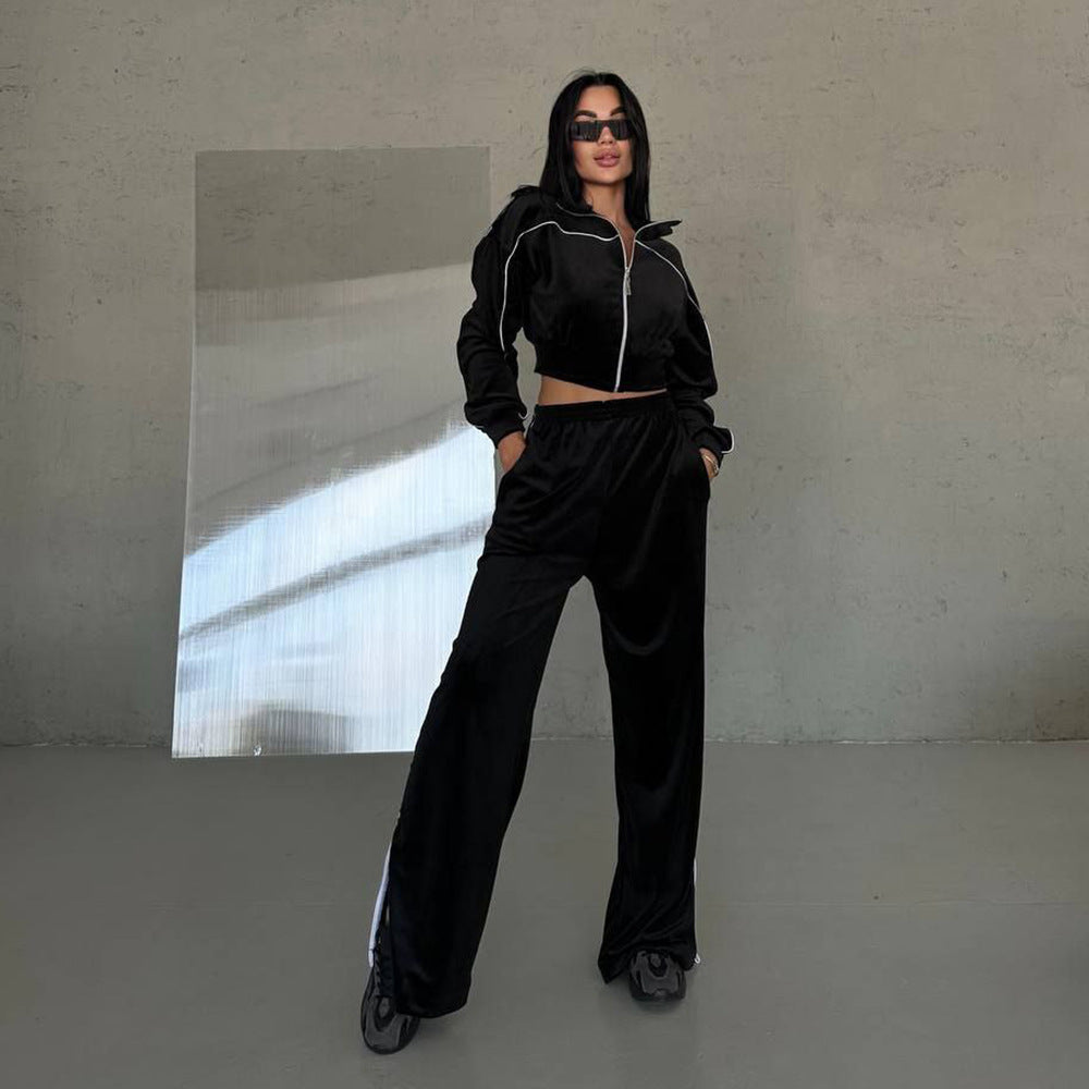 Damen Sportanzug mit cropped Jacke und weitem Bein Stalluxe