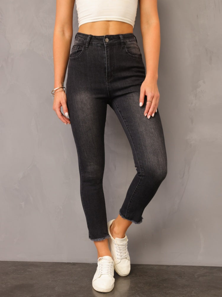 Damen High-Waist Jeans mit fransigem Saum und anpassbarem Schnitt Stalluxe