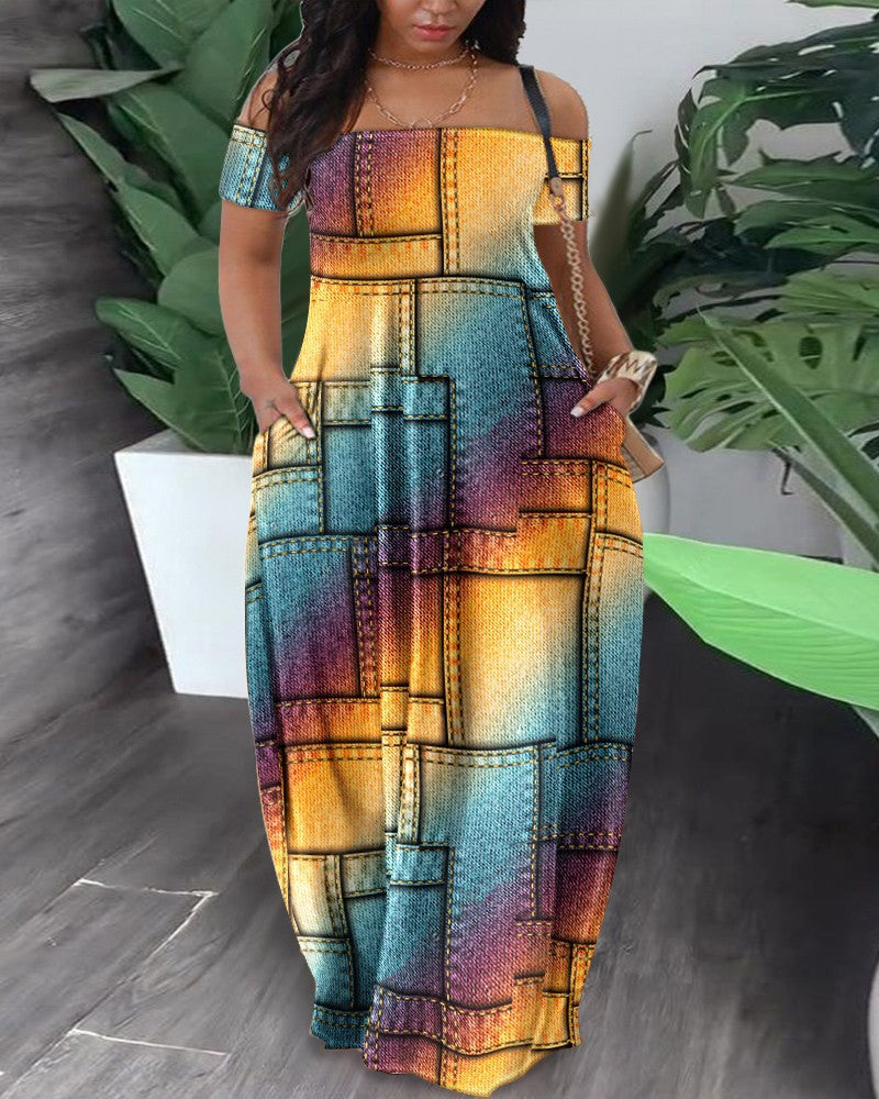 Damen Maxikleid mit modernem grafischem Muster und bequemem Schnitt Stalluxe