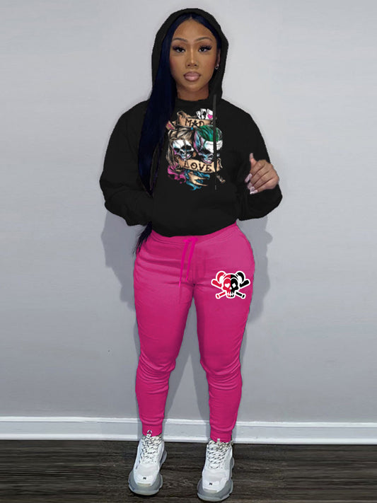 Damen Hoodie und Jogginghose Set mit einzigartigem Totenkopf-Design Stalluxe
