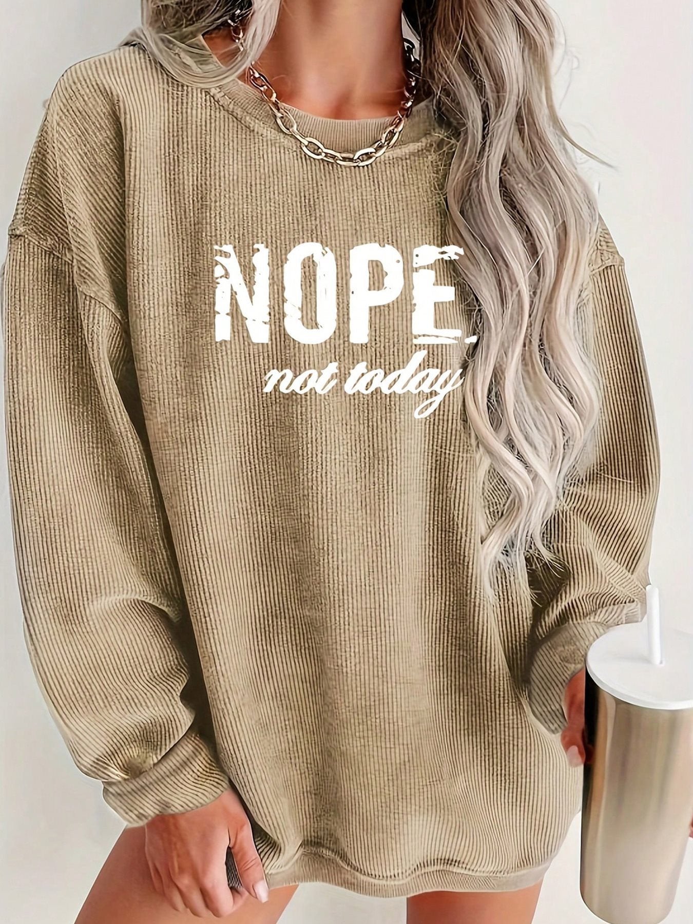 Damen lässiger Oversize Pullover mit Statement-Druck und Rippstruktur Stalluxe