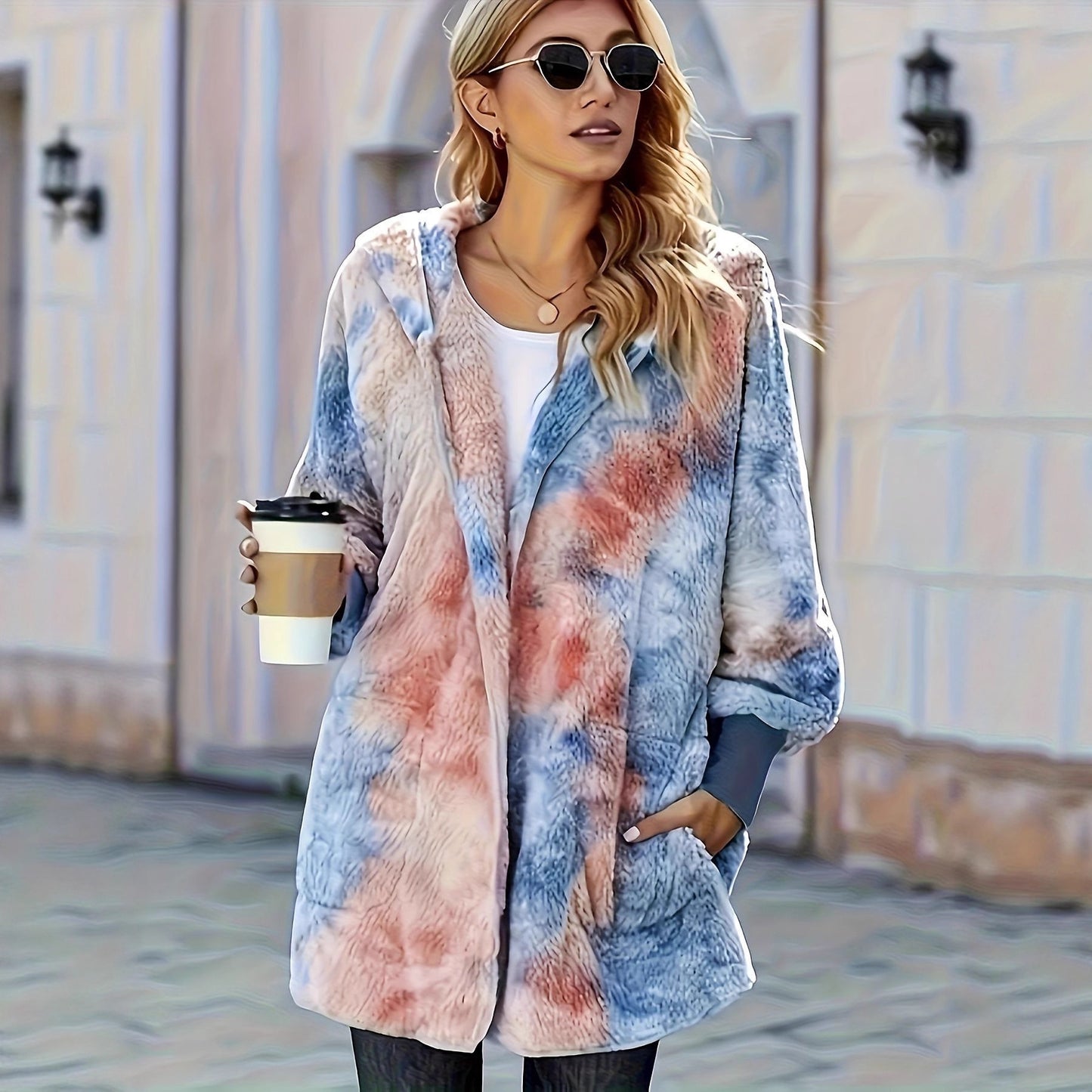 Damen flauschige Kapuzenjacke mit modernem Farbverlauf Stalluxe