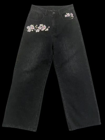 Damen Weite Jeans mit floralen Applikationen Stalluxe
