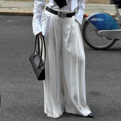 Damen weite Plissee-Hose mit hohem Bund Stalluxe