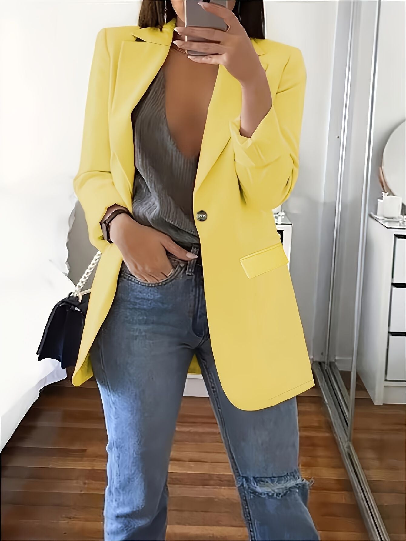 Damen Eleganter Blazer mit tiefem V-Ausschnitt und schmalem Schnitt Stalluxe