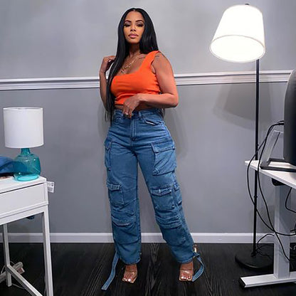 Damen entspannte Baggy-Jeans im Used-Look mit strapazierfähigen Details Stalluxe