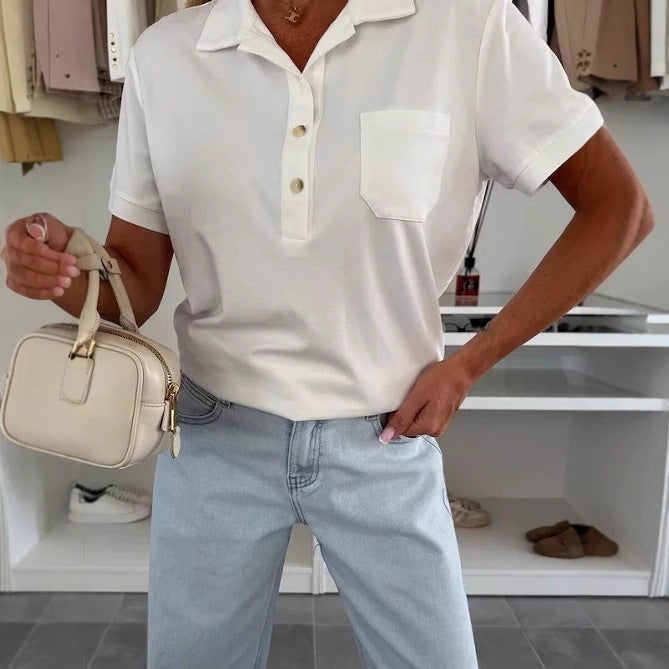 Damen polo Stil Shirt mit Knopfleiste und Brusttasche Stalluxe