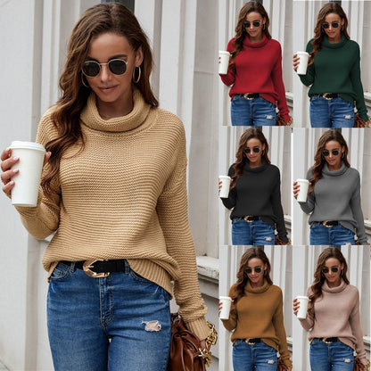 Damen Grober Strickpullover mit hohen Kragen und lässigem Schnitt Stalluxe
