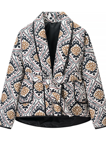 Damen Modische Blazerjacke mit Gürtel und auffälligem Muster Stalluxe