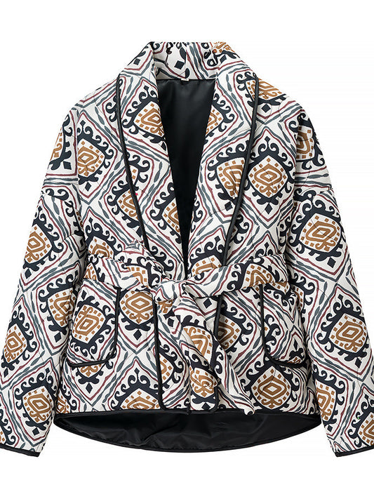Damen Modische Blazerjacke mit Gürtel und auffälligem Muster Stalluxe