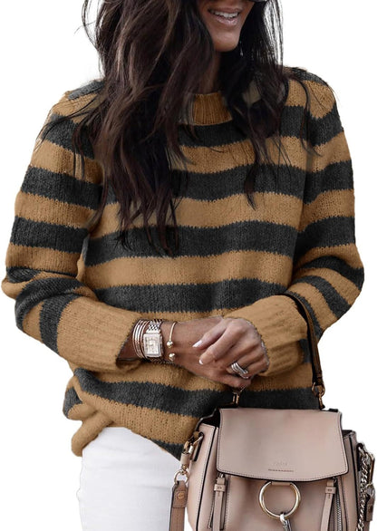 Damen lässiger Strickpullover mit breiten Querstreifen Stalluxe