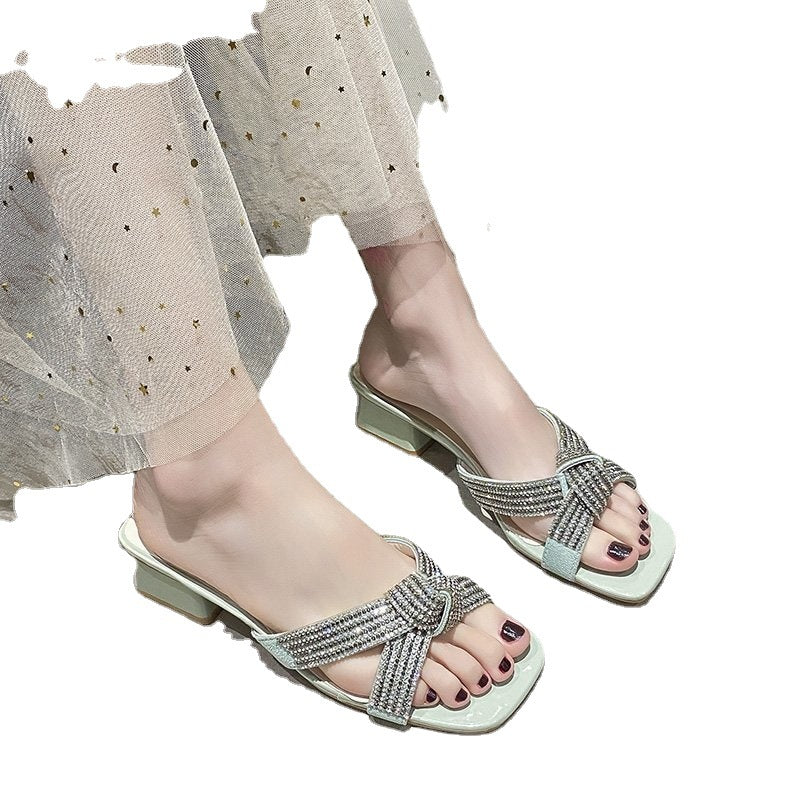Damen elegante Sandalen mit Strassverzierungen und komfortablem Blockabsatz Stalluxe
